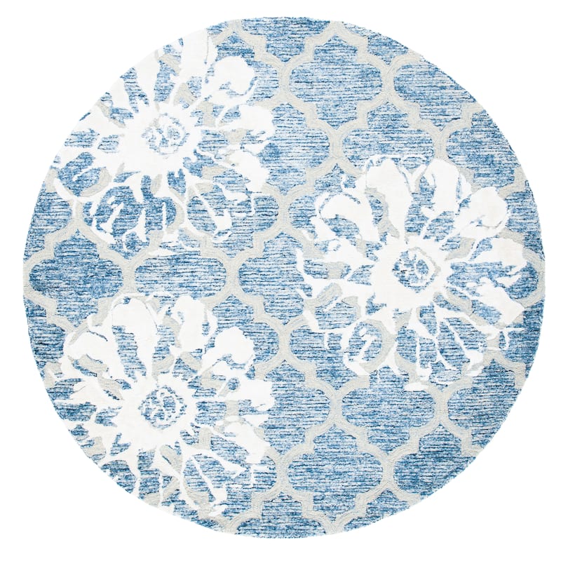 SAFAVIEH Handmade Glamour Florelle Floral Trellis Wool/ Viscose Rug - 6' Round - Navy/Ivory
