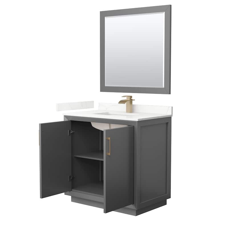 Strada 36-inch Single Vanity, Quartz Top, 34-inch Mirror