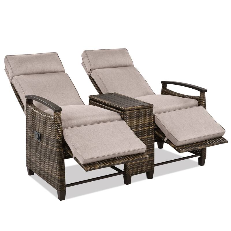 Patio Recliner Loveseat Chair with Adjustable Backrest, Armrests & Built-in Storage