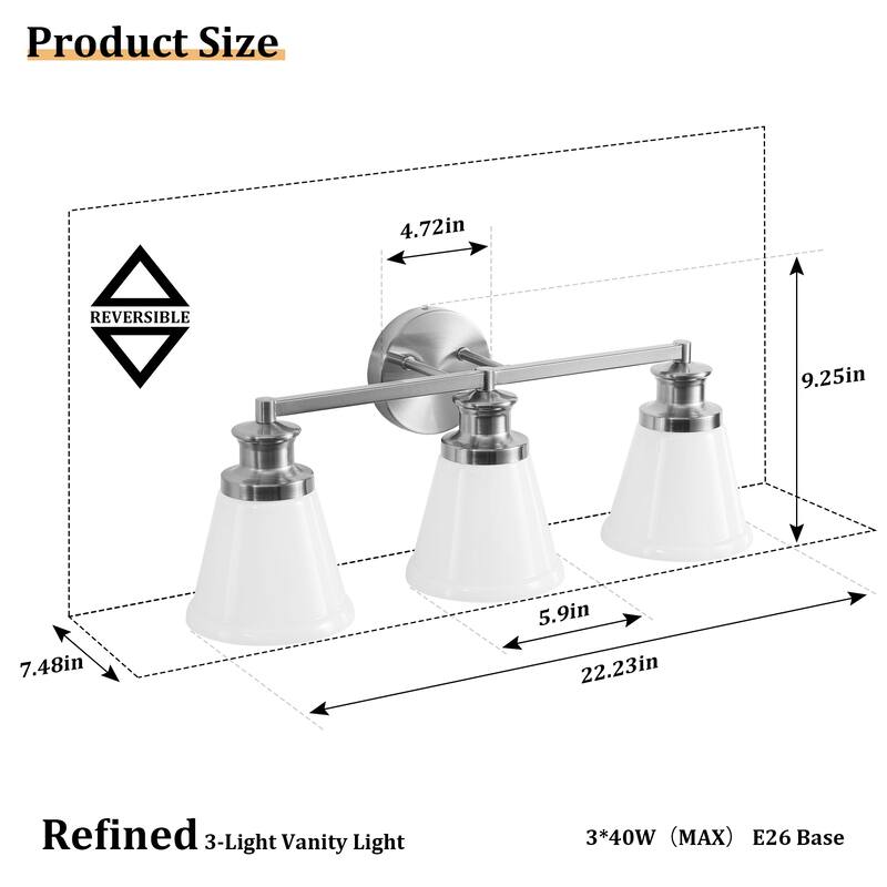 Modern Vanity Lights 3/4 Light Bathroom Dimmable Light Fixture Wall Sconce with Glass Shades