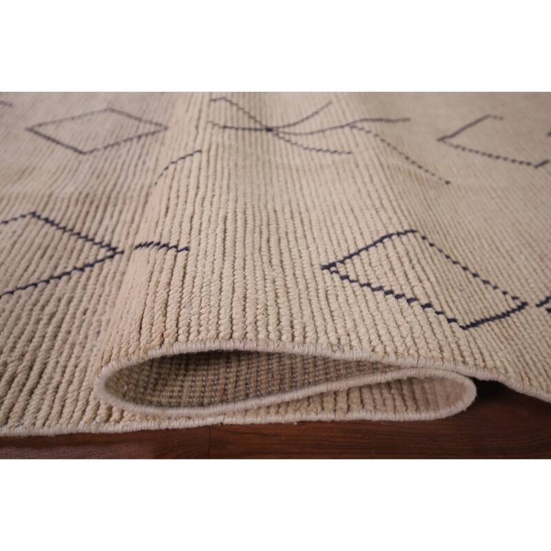 Geometric Ivory Moroccan Area Rug Hand-Knotted Wool Carpet - 5'7"x 9'5"