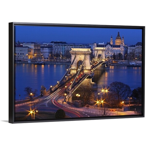 Shop Chain Bridge At Night Budapest Hungary Multi Color