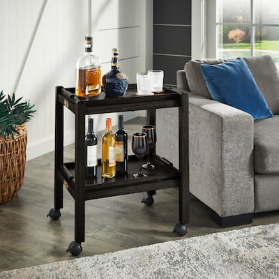 Dolores Wood Finish Folding Bar Cart with Two Detachable Trays by iNSPIRE Q Modern