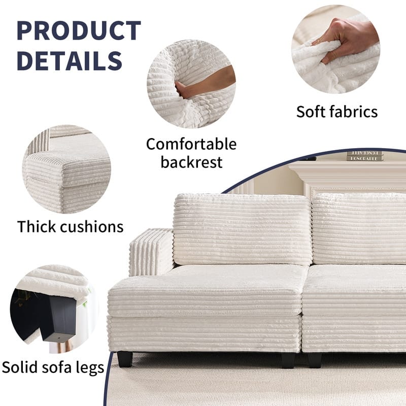 Mixoy Oversize Corduroy Fabric Convertible Modular 3-seater Sofa/Loveseat Sofa For Living Room