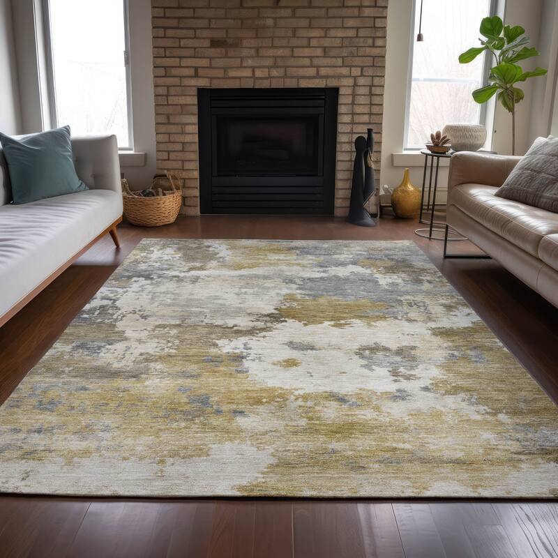 Machine Washable Indoor/Outdoor Abstract Blend Chantille Rug