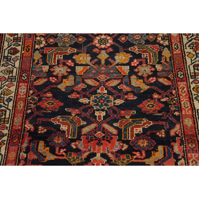 Hand Knotted Oriental 100% Wool Carpet Traditional Floral Navy Blue & Blues Bakhtiari Area Rug - 8' 1'' X 3' 6''