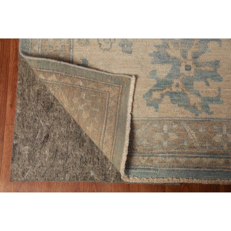 Floral Vegetable Dye Blue Oushak Turkishrug Hand-Knotted Wool Carpet - 9'7"x 13'3"