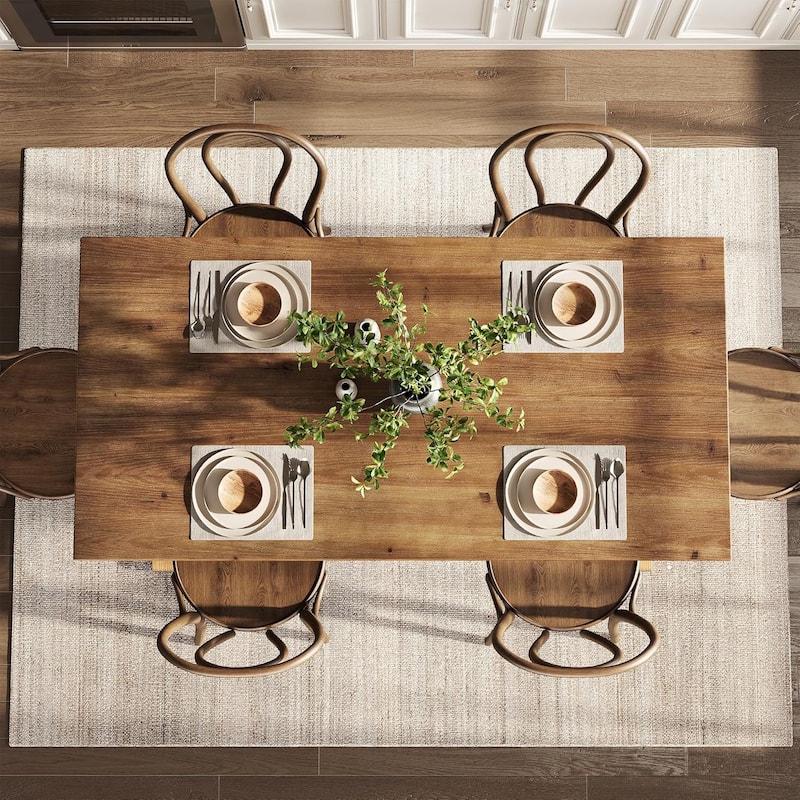 63 Inches Farmhouse Rectangular Solid Wood Dining Table for 4-6 People