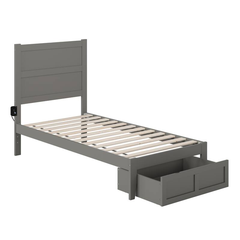 Twin Bed with Storage Drawer - Classic Grey Bedroom Furniture