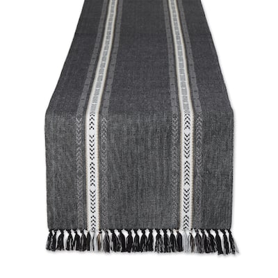 Dobby Striped Fringe Ribbed Table Runner - 108" - Black