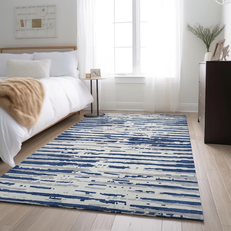 Premium Washable Super Soft Modern Scratches Mayfield Rug - Navy - 9' x 12'