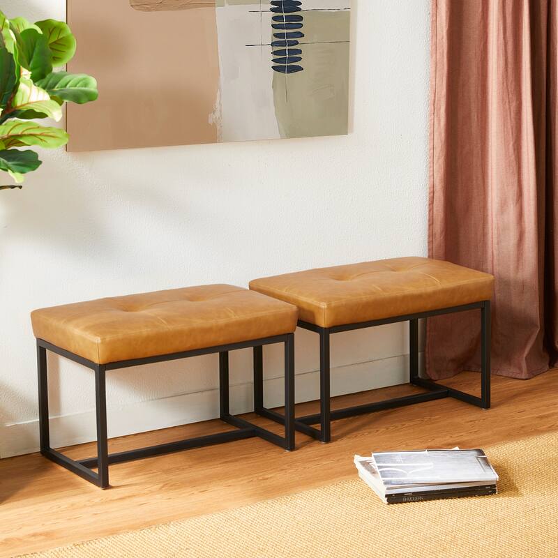 Glitzhome Set of 2 24"W Modern PU Leather Button-tufted Ottoman Foot stool