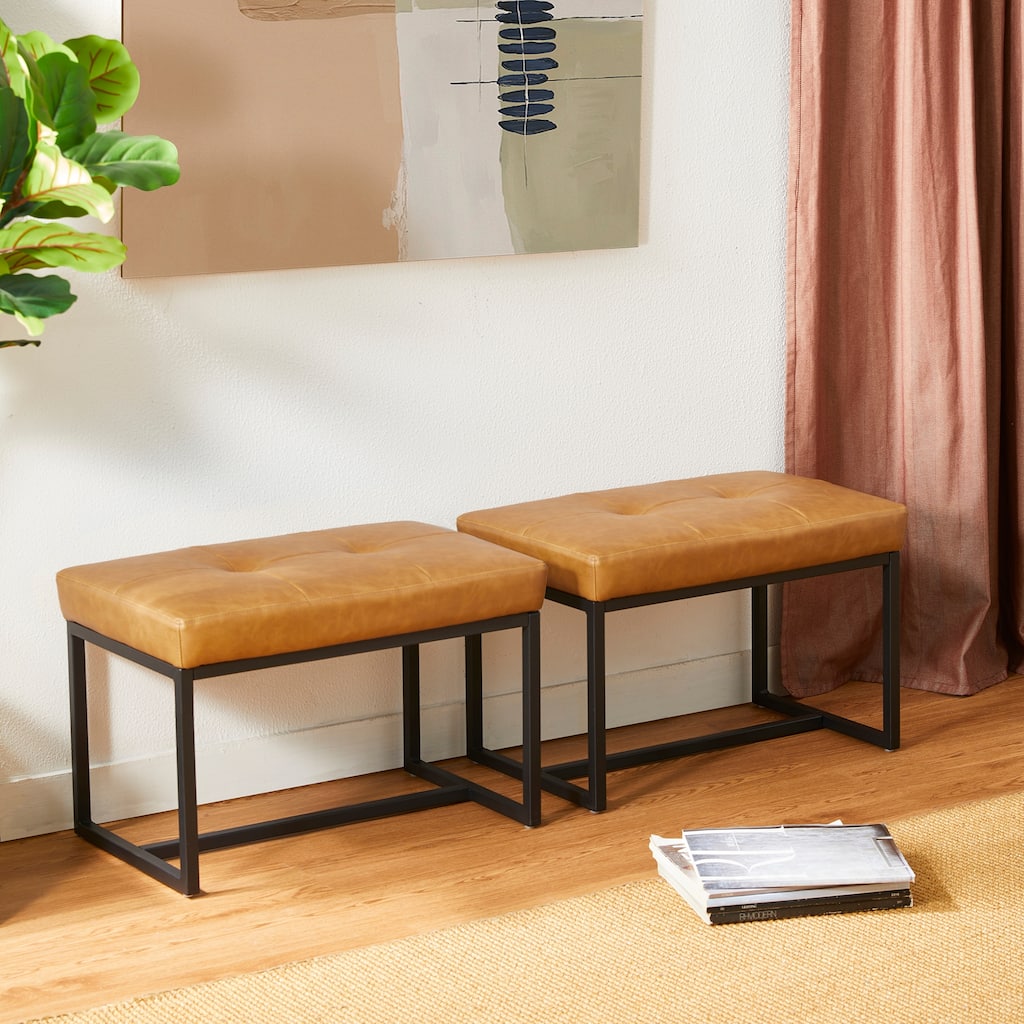 Glitzhome Set of 2 24"W Modern PU Leather Button-tufted Ottoman Foot stool