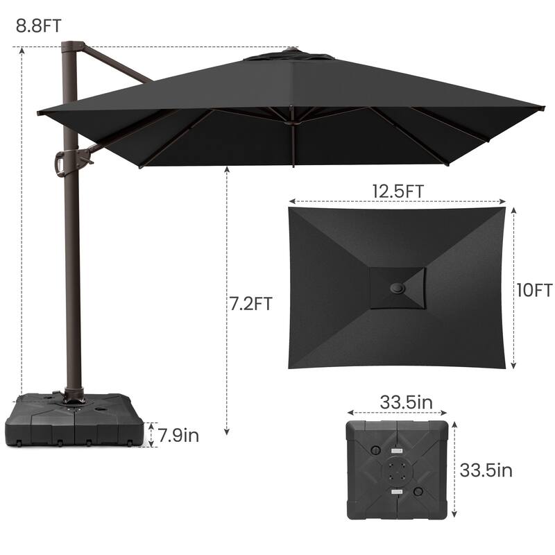 Outdoor 10x12.5 FT Patio Cantilever Umbrella with Weighted Base