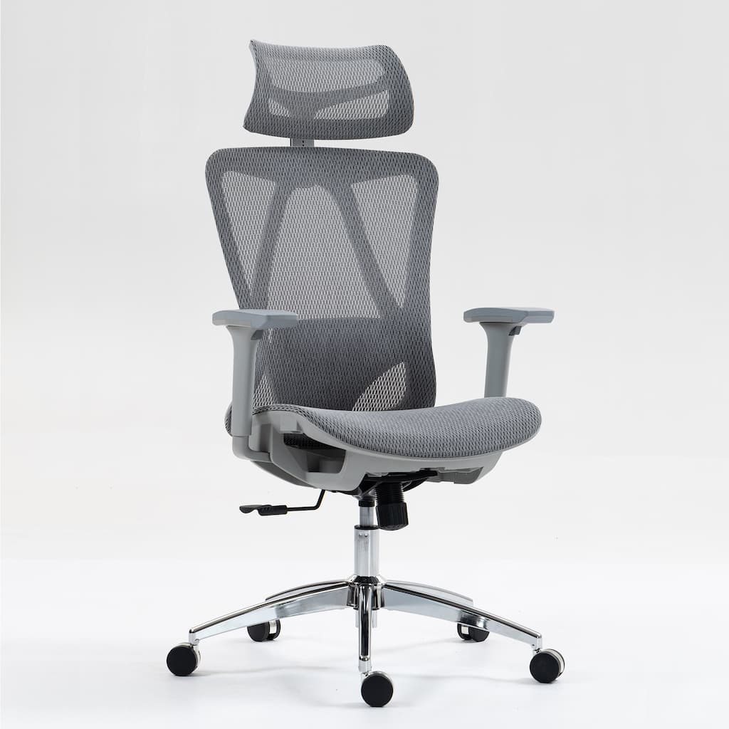 Modern High-Back Mesh Office Chair with Height-Adjustable Headrest, Lumbar Support and Reclining Backrest