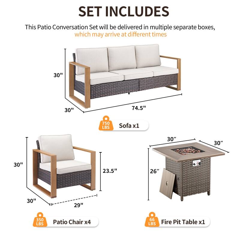Pocassy 4/6/8PCS Sofa Swivel Chair with Fire Pit Table Set