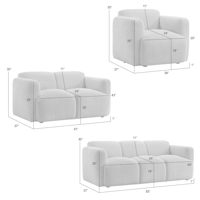 Sierra Ivory Boucle Accent Chair, Loveseat, Sofa, or Living Room Set
