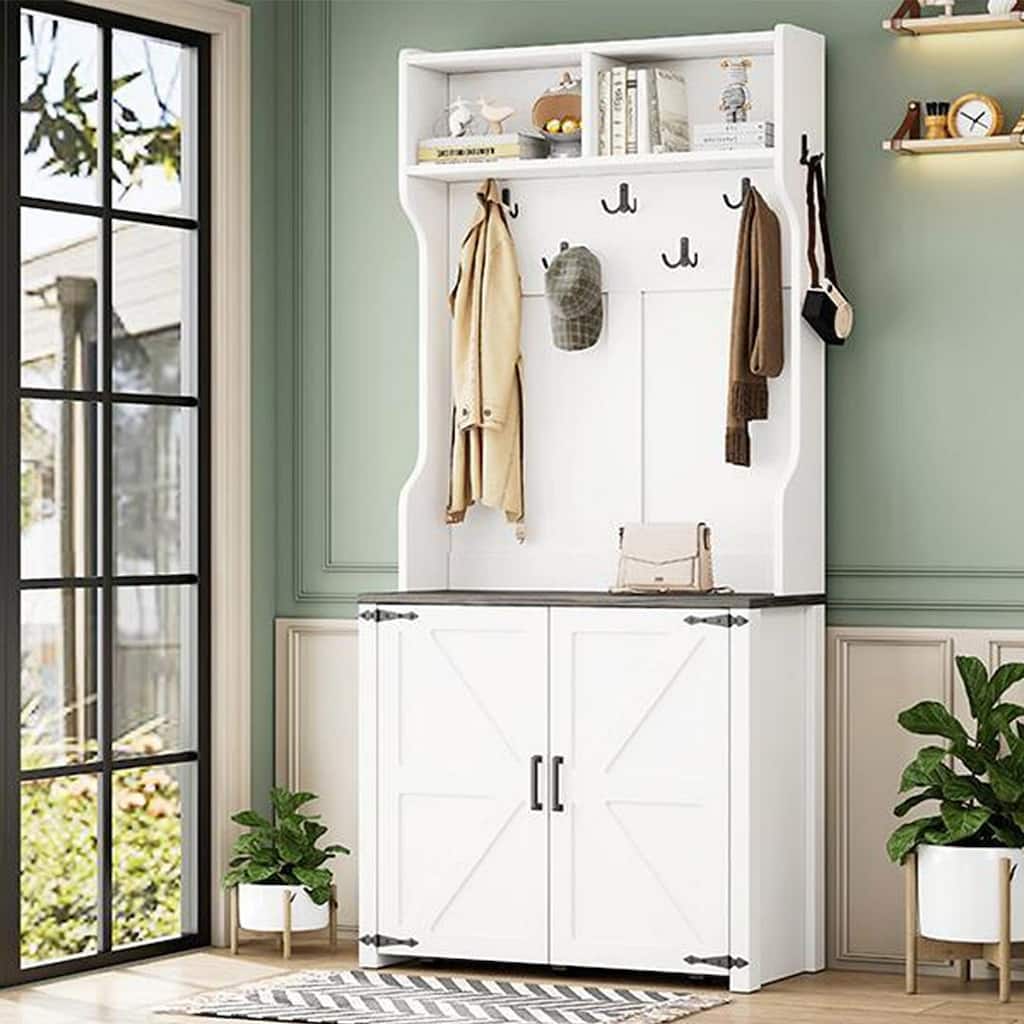 Versatile Hall Tree With Bench Shoe Storage Black Hooks