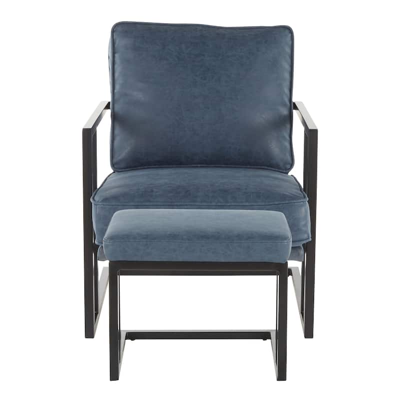 Roman Industrial Faux Leather Lounge Chair & Ottoman Set - Blue