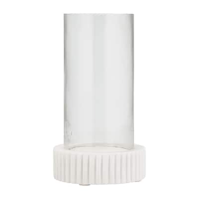 White Marble Hurricane Candle Holder Contemporary Marble and Glass Decorative Candle Display for Home or Office Accent