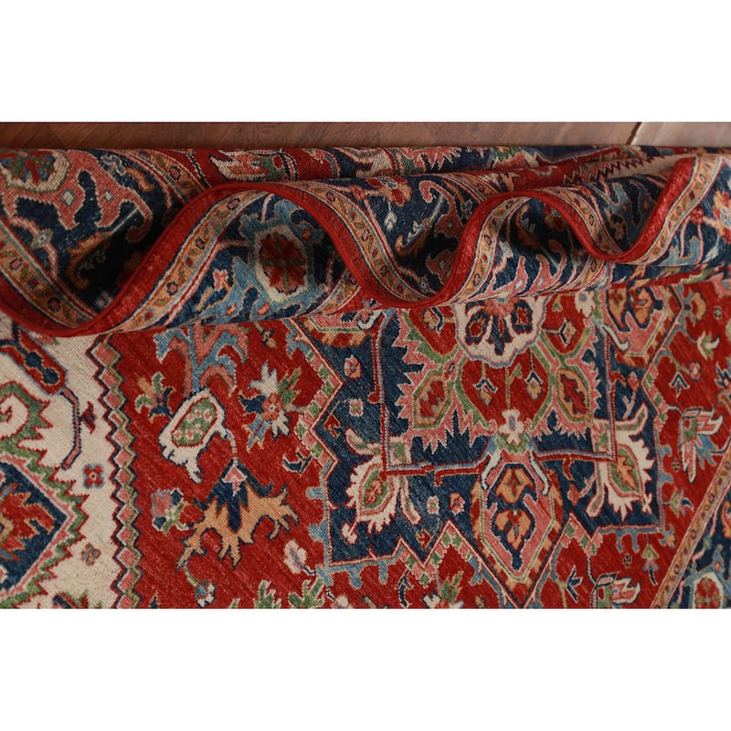 Vegetable Dye Red Heriz Serapi Oriental Area Rug Handmade Wool Carpet - 5'6"x 7'11"