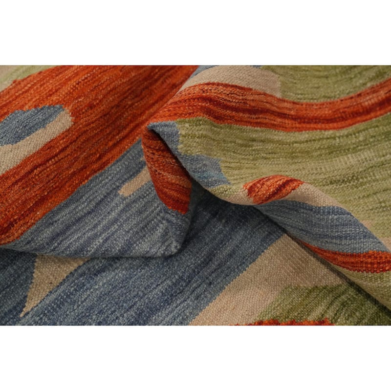 Hand Woven Oriental 100% Wool Carpet Southwestern Modern Oranges & Rust Kilim Area Rug - 9' 10'' X 8' 10''