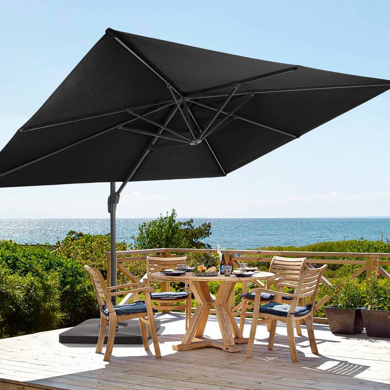 BONOSUKI Outdoor 11.5x9FT Cantilever Patio Umbrella 360 Rotation w/Base - Black