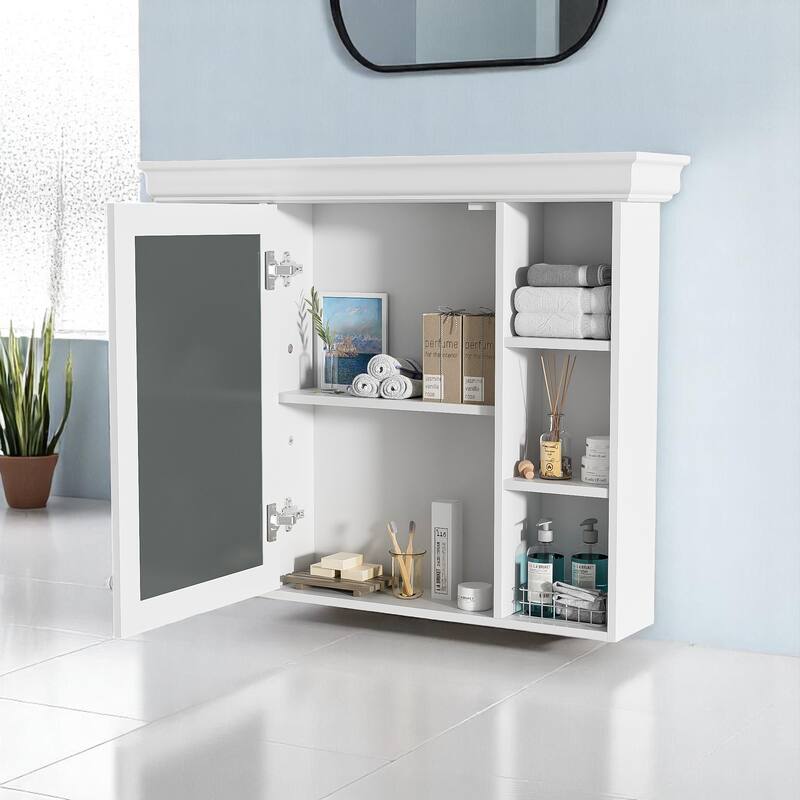 Modern 35" Bathroom Wall Cabinet with Mirror, 6 Shelves for Storage, Over Toilet Cabinet