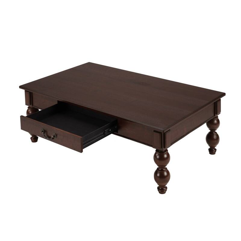 Rectangular 47" Wooden Coffee Table with Storage Drawer, Vintage Cocktail Table with Solid Wood Legs for Living Room Elegance