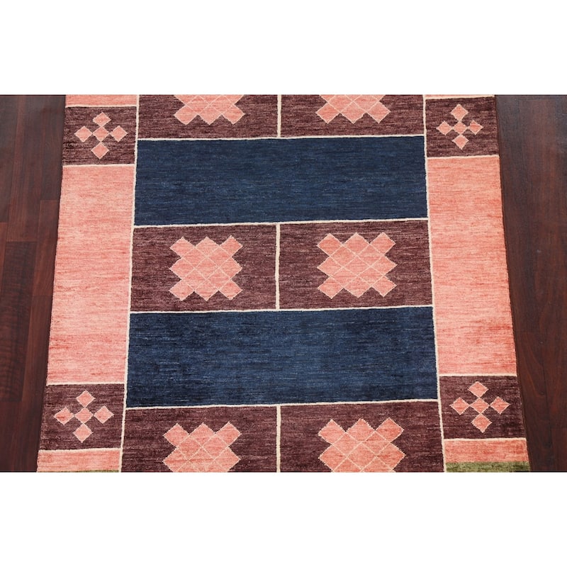 Geometric Gabbeh Kashkoli Oriental Area Rug Hand-knotted Wool Carpet - 4'2" x 5'9"