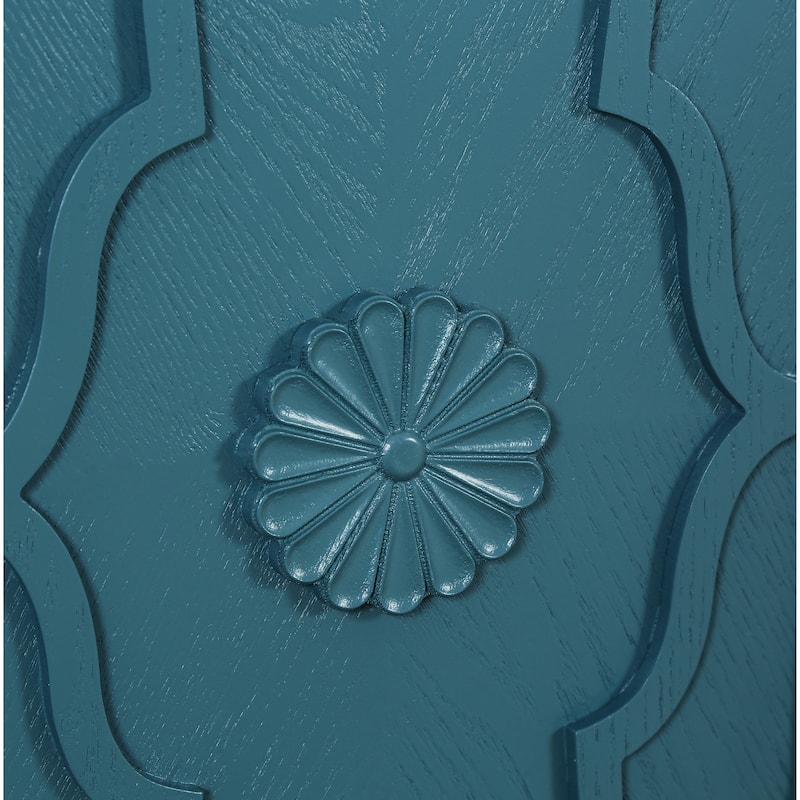 Carved Flower Door Cabinet With Metal Handle