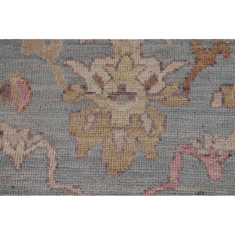 Light Blue Oushak Vegetable Dye Area Rug Hand-Knotted Wool Carpet - 4'1"x 5'9"