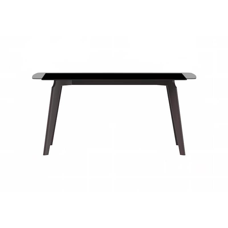 Krevor Modern Dining Table with Rectangular Sintered Stone or Glass Wide Tabletop and Black Steel Base