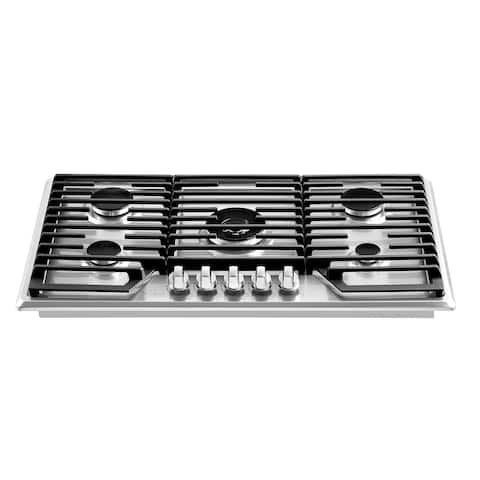 Pro-style 36-in Built-in Gas Cooktop with 5 Sealed Burners - LPG Convertible in Stainless Steel