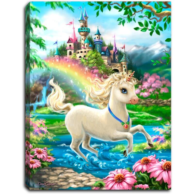 8" White and Blue Unicorn Princess Lighted Canvas Tabletop Decor