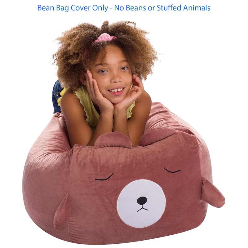 Stuffed Animal Storage Bean Bag Chair Cover only for Kids, Toy Holder - Medium - 18 inch - Brown Bear