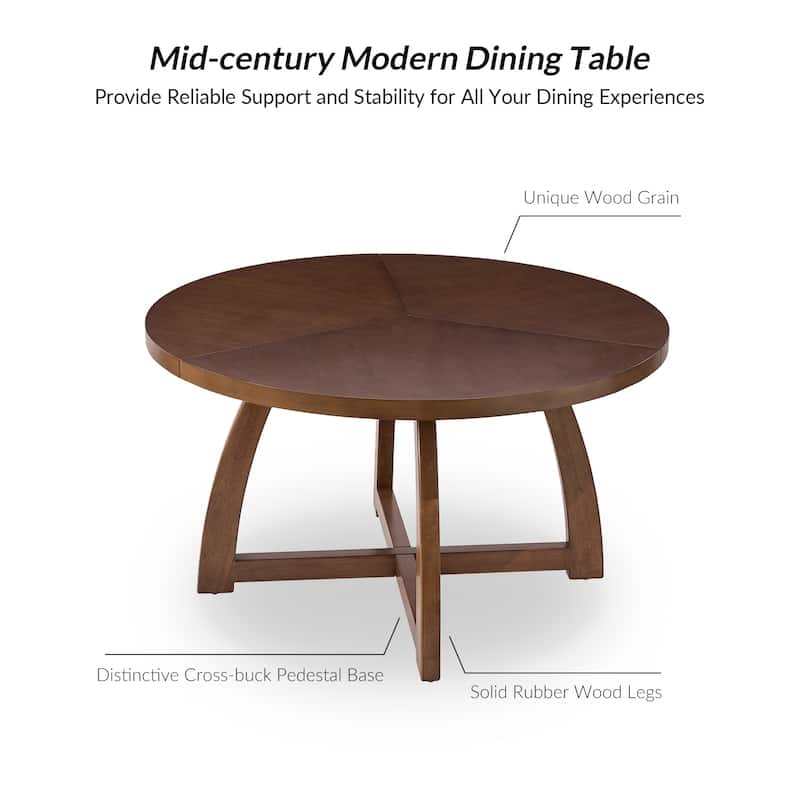 Bryan Mid-century Modern 54" Solid Wood Round Dining Table by HULALA HOME
