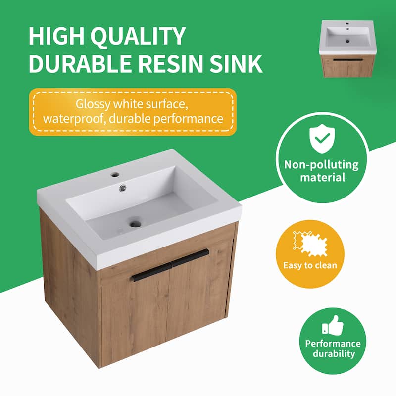 BNK 24"/30"/36" Single Sink Bathroom Vanity with Soft Close Door, Modern Floating Vanity