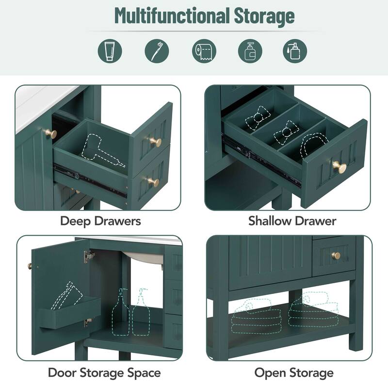 Transitional Bathroom Vanity Cabinet with Sink, 2 Drawers & 1 Door