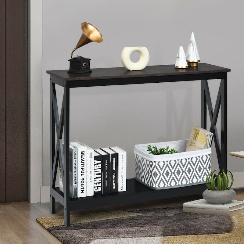 Space-Saving Console Table with Modern X-Shape and Large Shelves Perfect for Entryway or Living Room