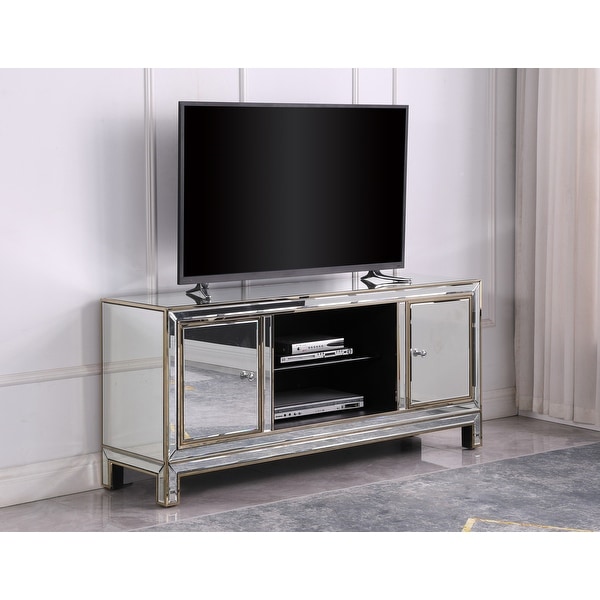 Best Master Furniture Silver Mirrored TV Stand with Gold Accents. Opens flyout.