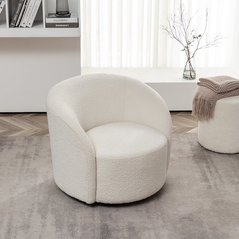 KINWELL 34" W Upholstered Boucle Swivel Barrel Accent Chair