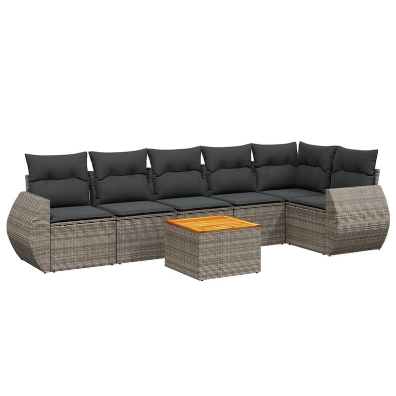 vidaXL Patio Sofa Set with Cushions Outdoor Furniture 7 Piece Poly Rattan