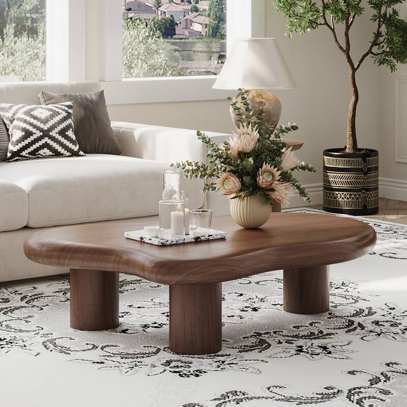 Babajide 48.4inch Cloud Shape Brown four leg Coffee Table, Solid Wood Coffee Table for Livingroom