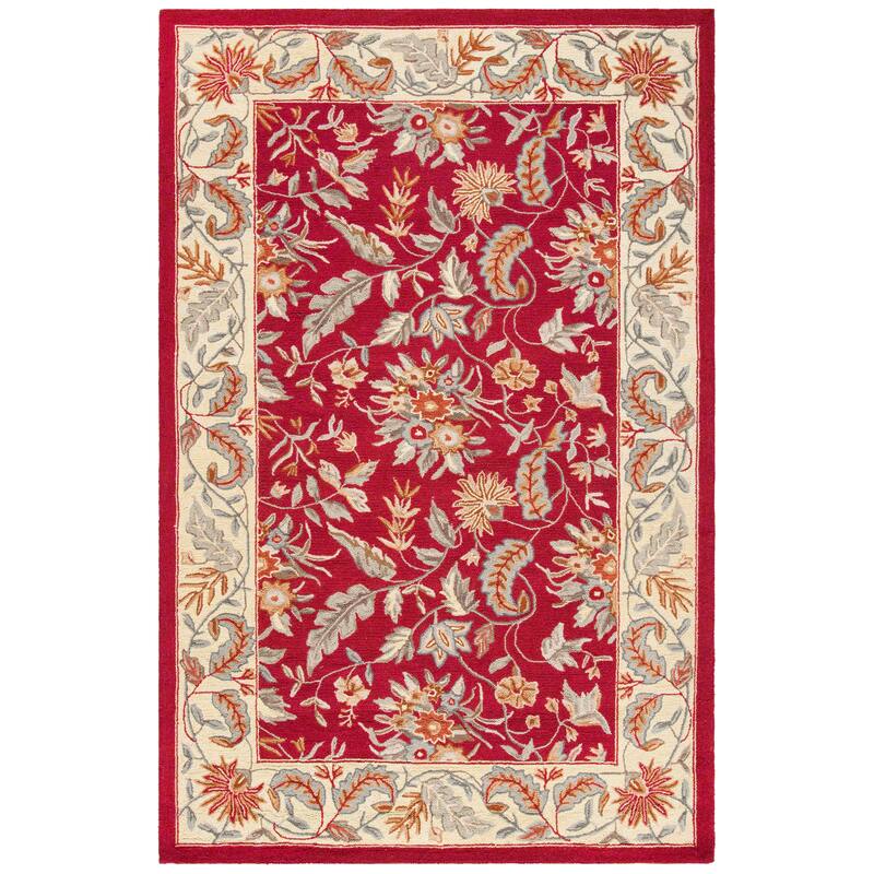 SAFAVIEH Handmade Chelsea Ashlyn French Country Floral Wool Rug - 5'3" x 8'3" - Red