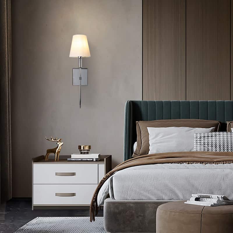 1-Light Wall Sconce with White Fabric Shade - Polished Chrome