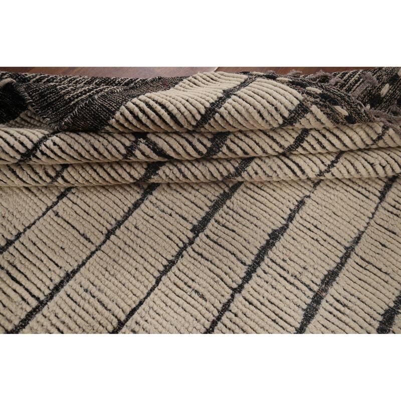 Striped Moroccan Oriental Area Rug Handmade Wool Carpet - 7'9"x 11'3"