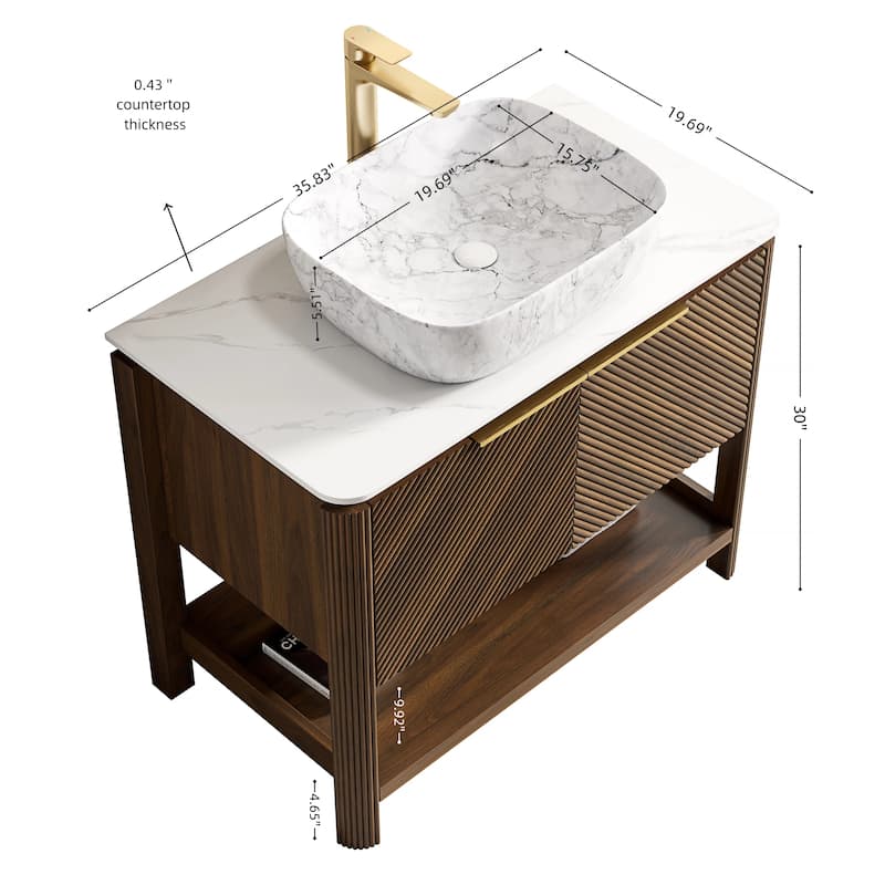 Freestanding Bathroom Vanity in Dark Walnut with Vessel Ceramic Basin