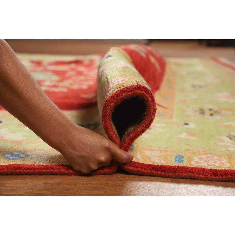 Red Pictorial Floral Heriz Serapi Indian Rug Hand-Knotted Wool Carpet - 7'11" x 10'0"