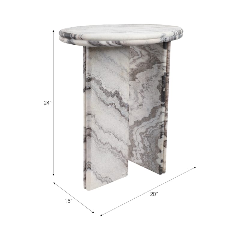 Stone Accent Table with Pedestal Base Modern Design - 24" White - 20" x 15" x 24"
